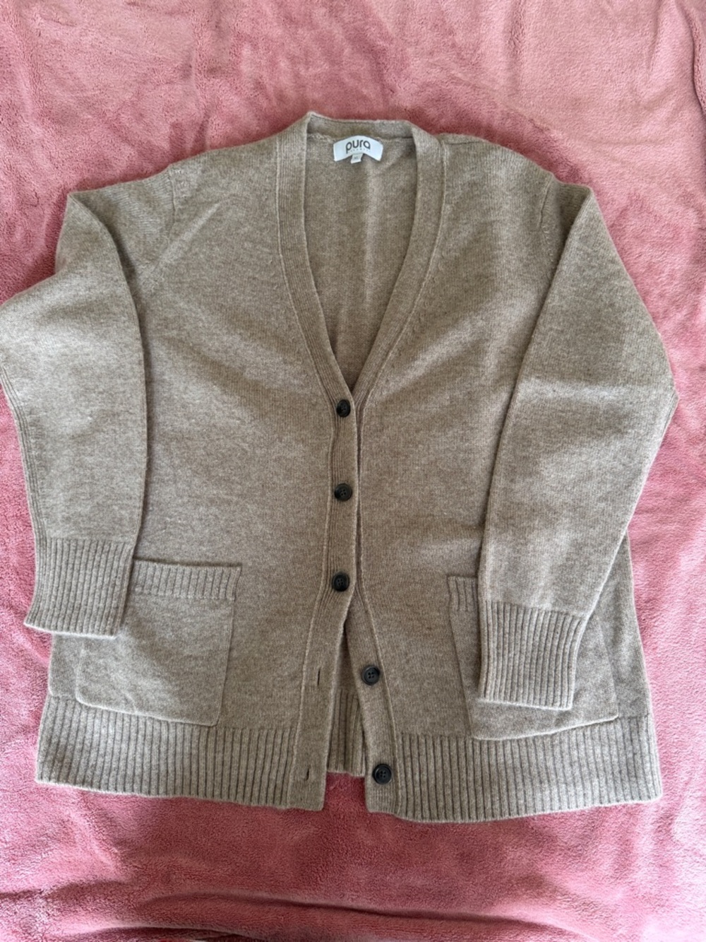 Pura Brown V-Neck Cashmere & Wool Cardigan Sweater